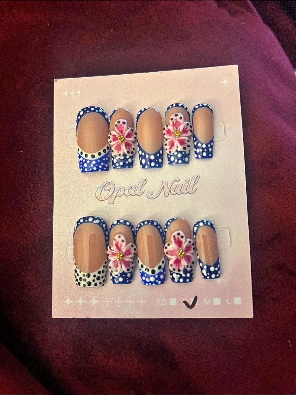 Blue & Tan Polka Dot Press-On Nails XS NWT